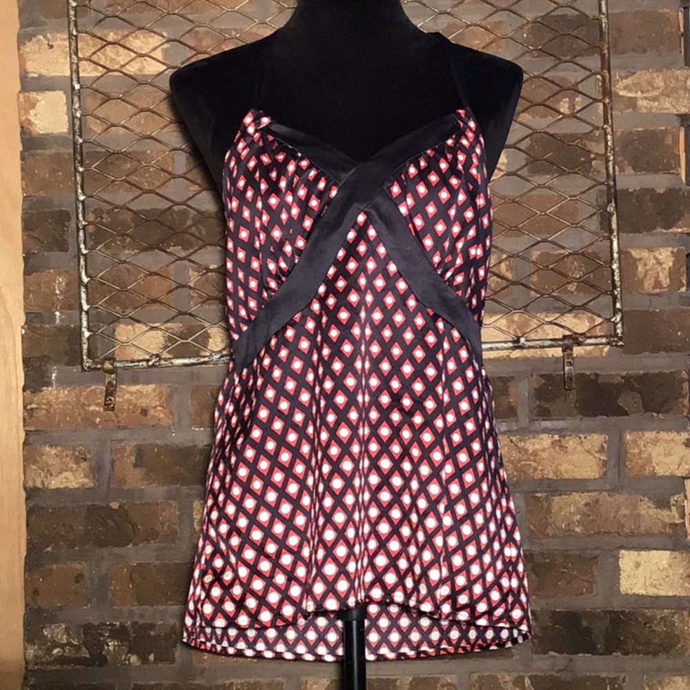 The Limited halter top red black geo pattern with ribbon M